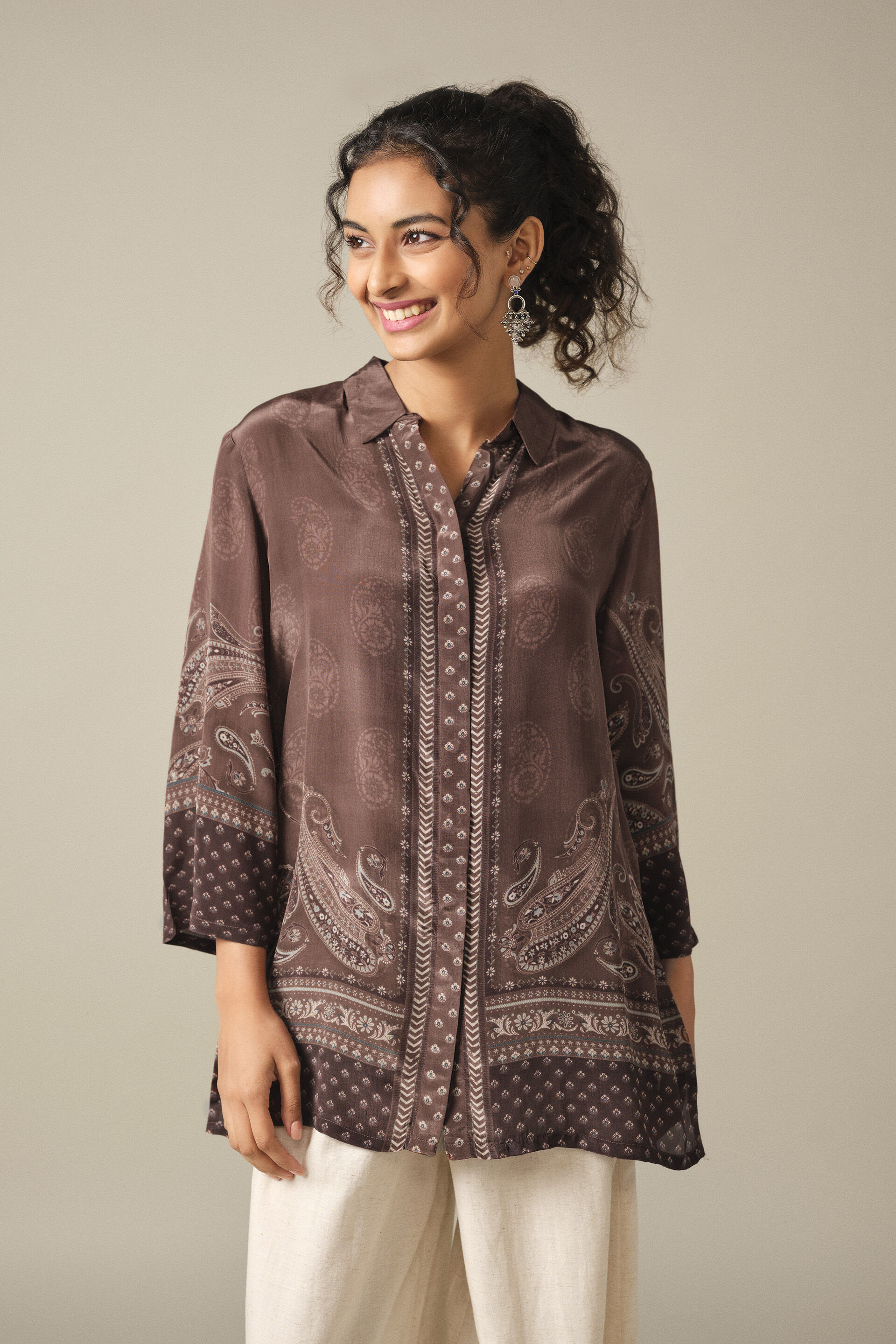 Paisley Printed Relaxed Shirt in Brown